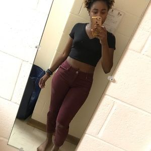 🚨SOLD🚨 Burgundy Ripped Skinny Jeans